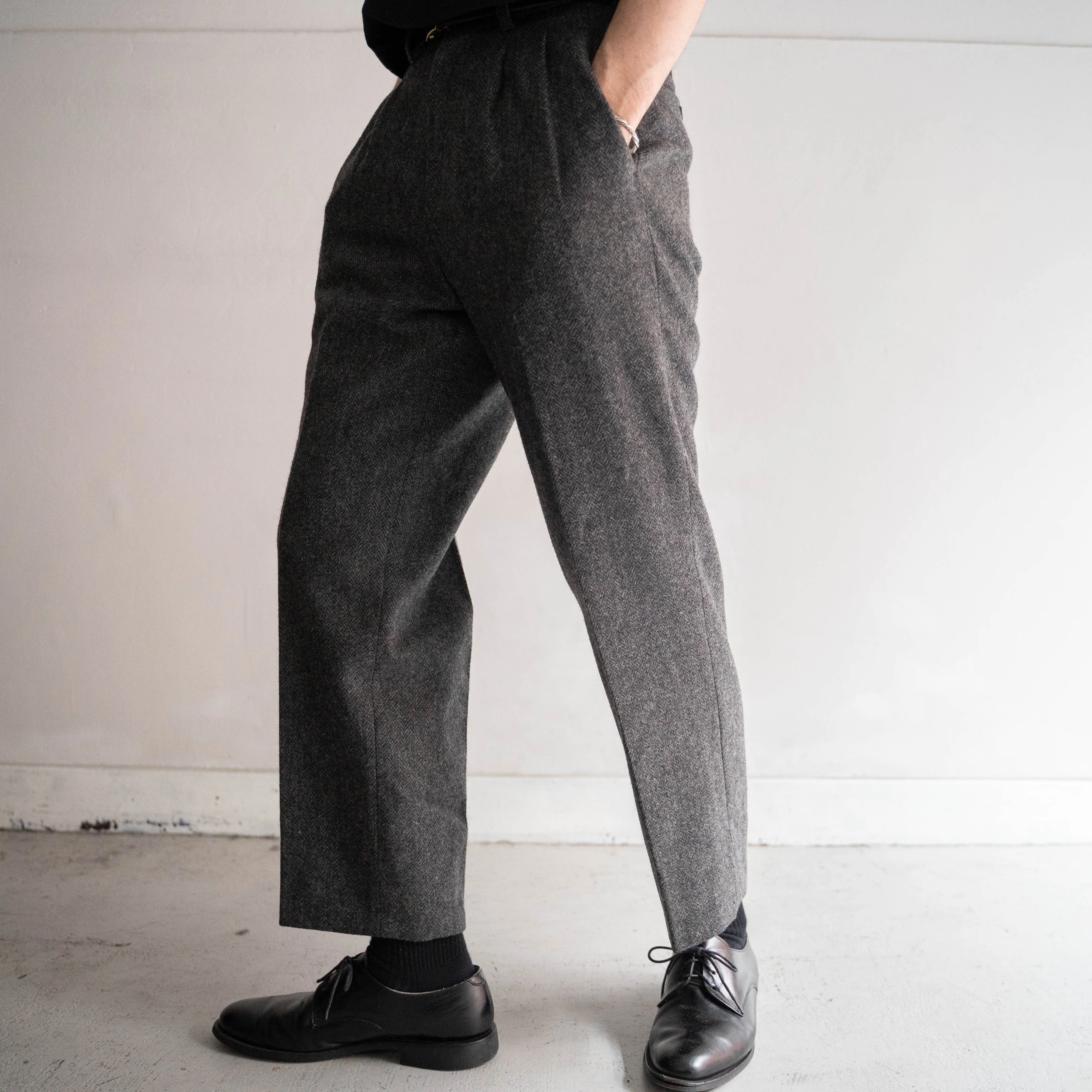 1980s japan vintage gray wool 2tuck slacks