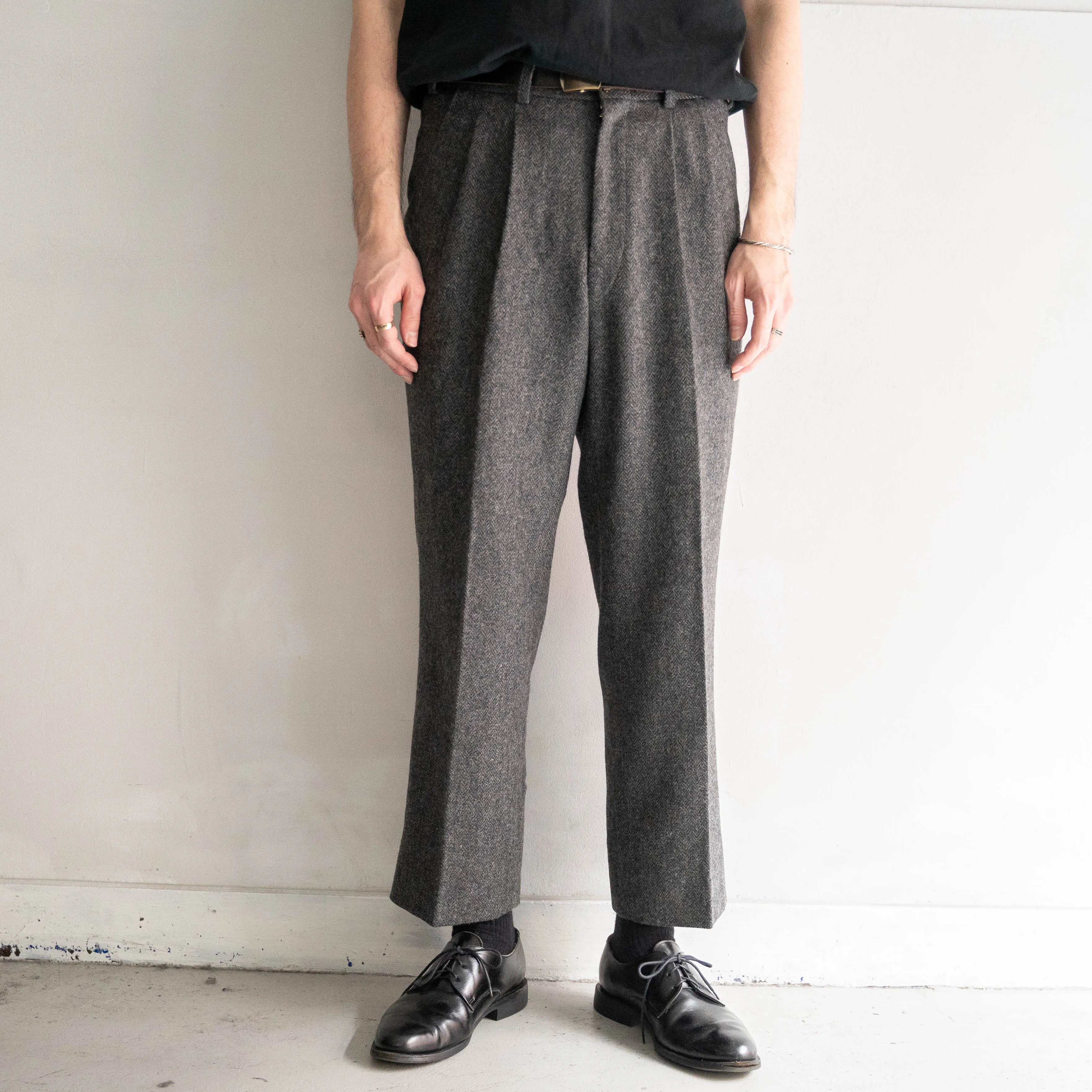 1980s japan vintage gray wool 2tuck slacks