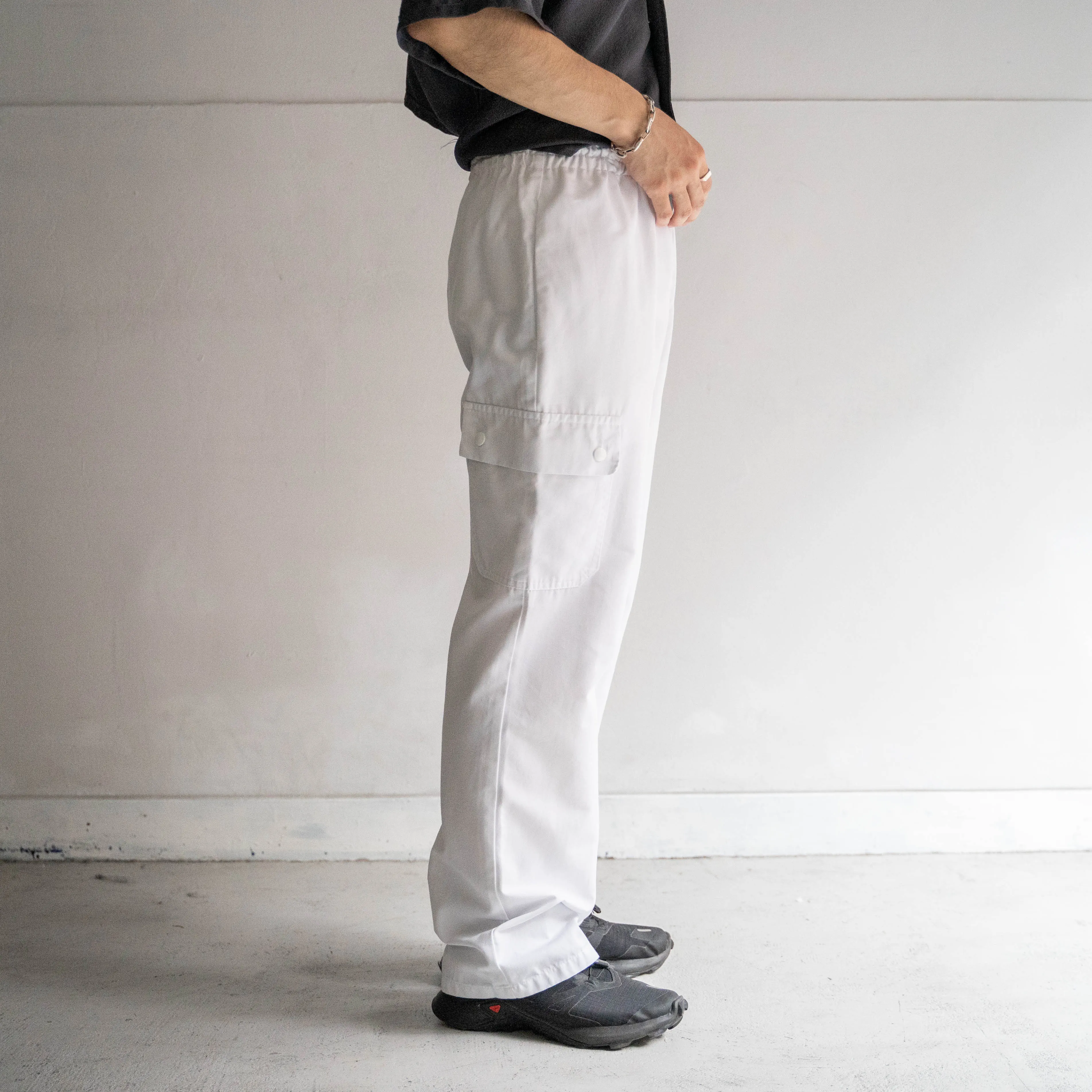 2000s Germany cotton  × poly chef pants -with single cargo pocket-