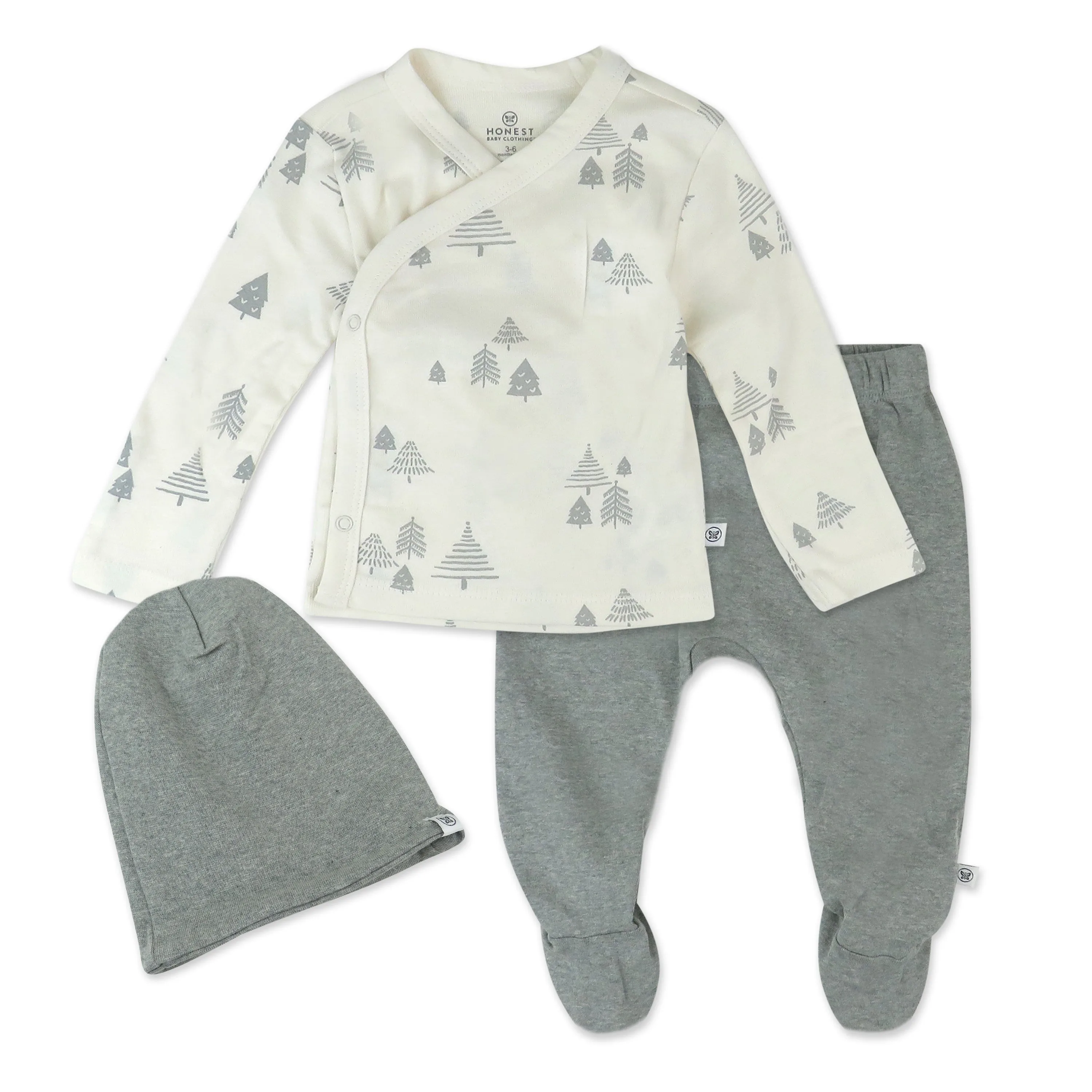 3-Piece Organic Cotton Side-Snap Top, Footed Pant and Beanie/Headband Set