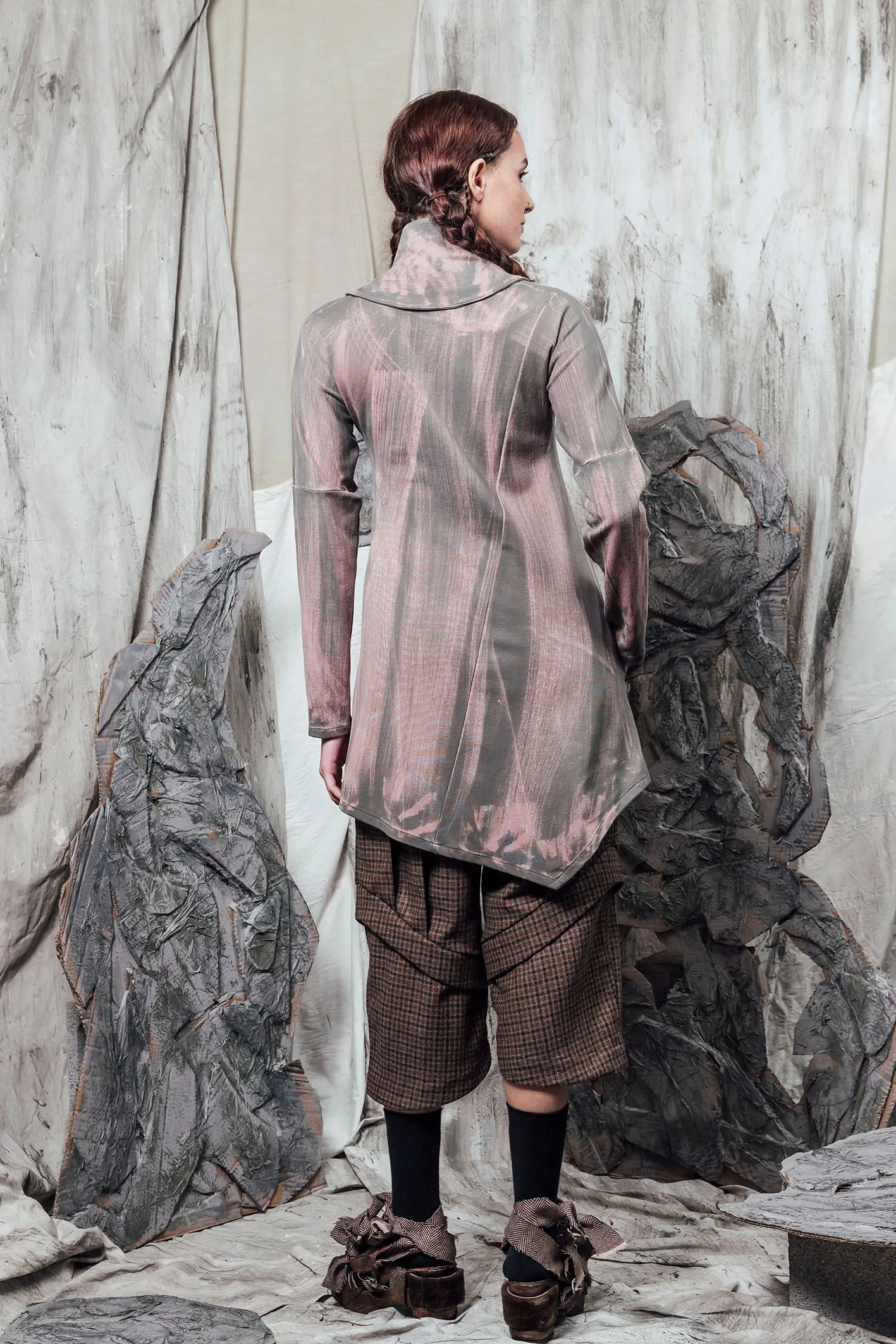 AW24 KALIS SCARF TUNIC TOP - KHAKI BRUSHSTROKE