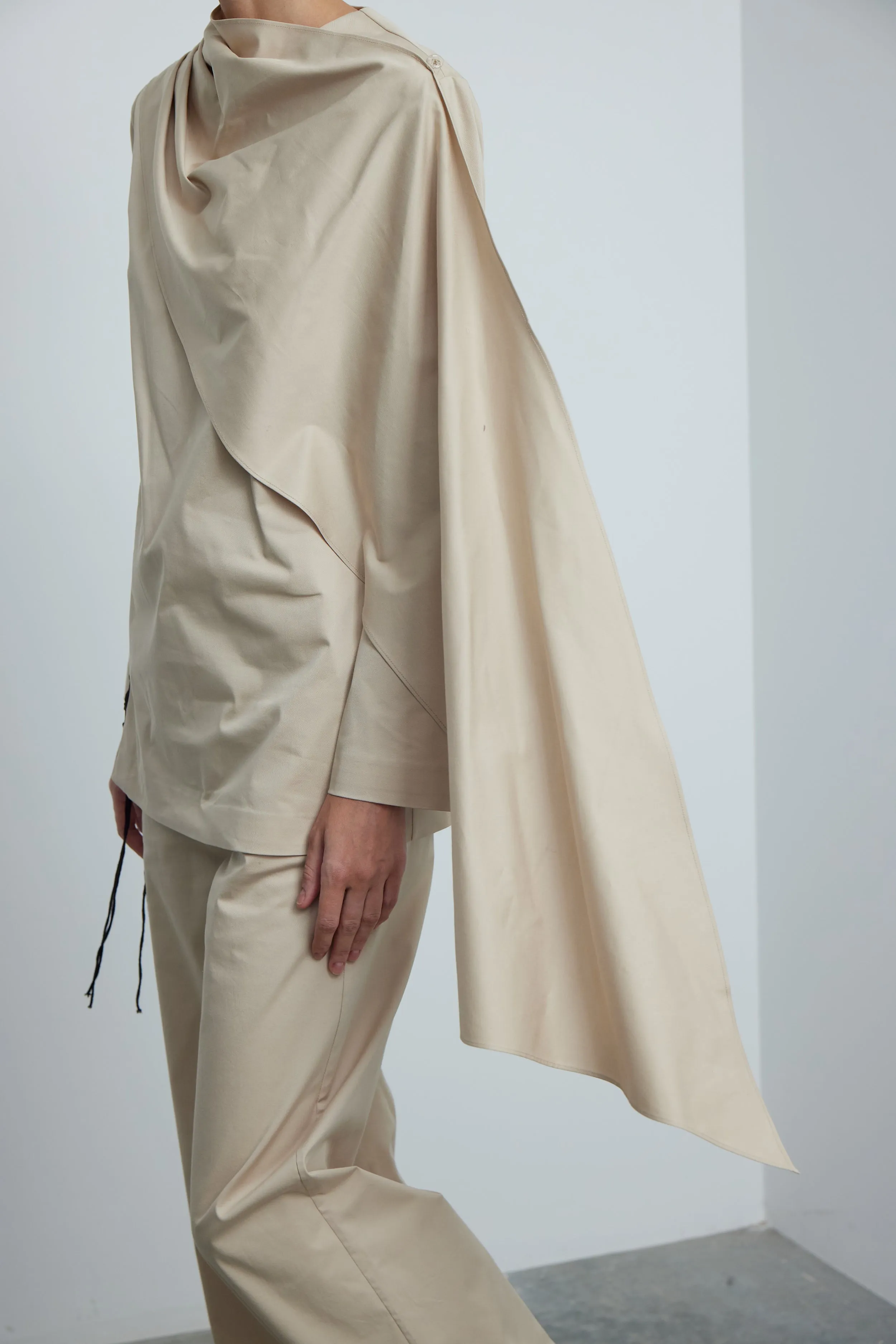 BEIGE NET COTTON SHIRT-TROUSERS WITH SCARF SET