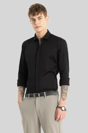 Black Concealed Placket Shirt