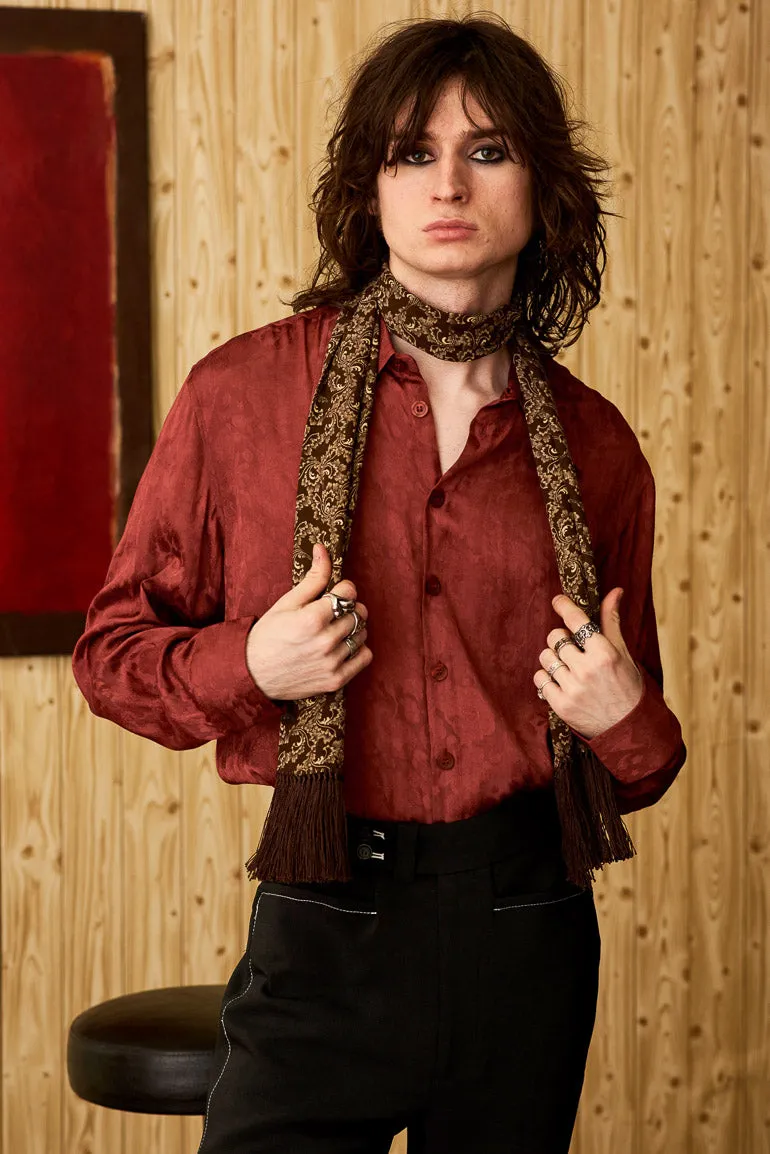 California Nights Burgundy Floral Jacquard Shirt - SSA486 - M