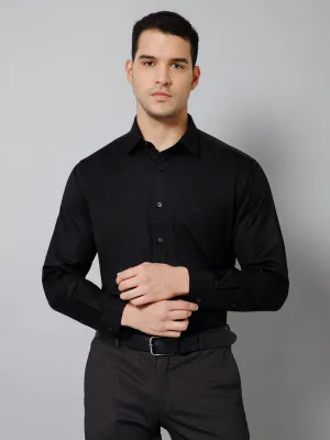 Cantabil Cotton Blend Self Design Full Sleeve Regular Fit Black Formal Shirt for Men with Pocket