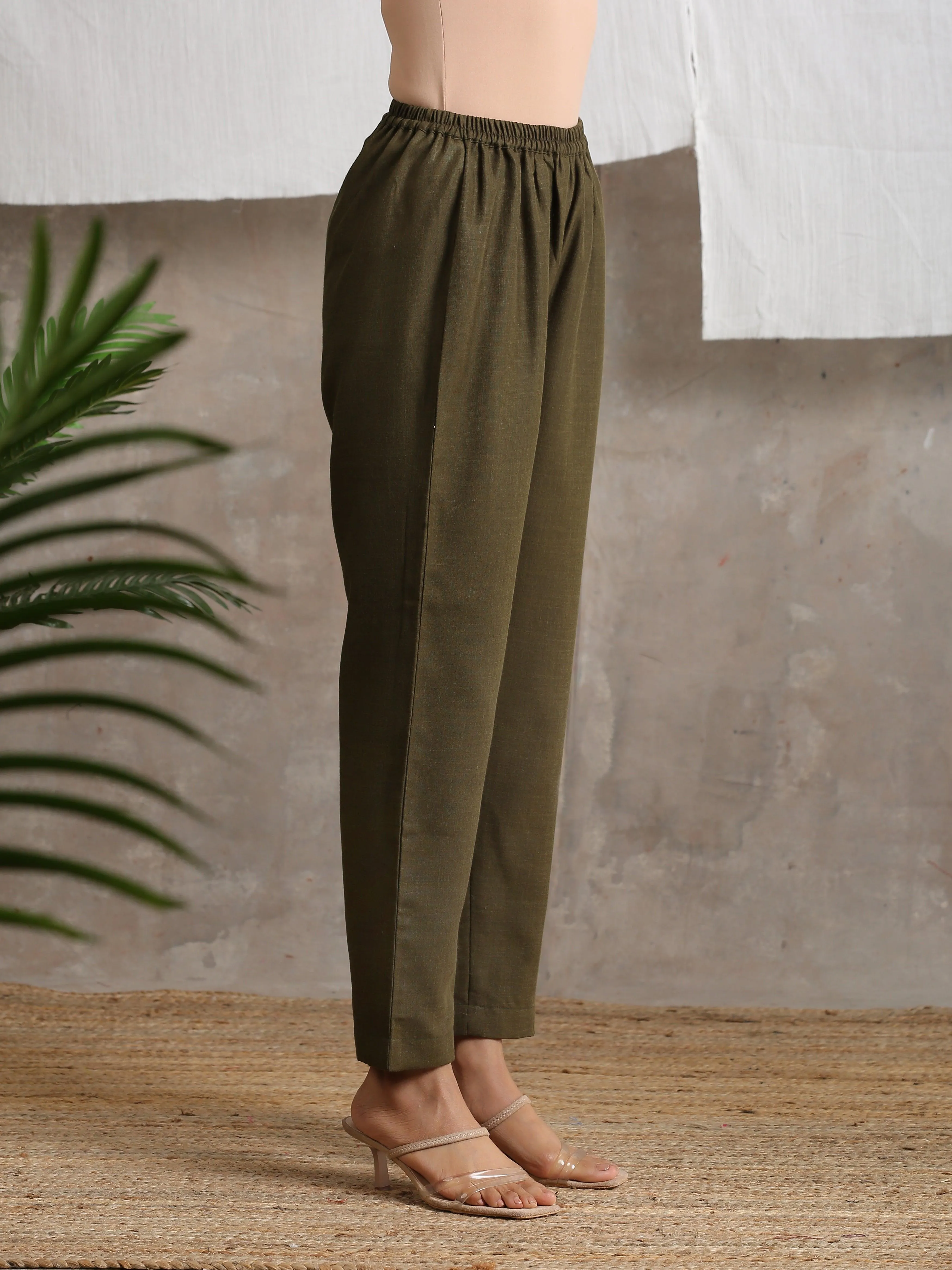 Cotton Linen Dark Green Pant