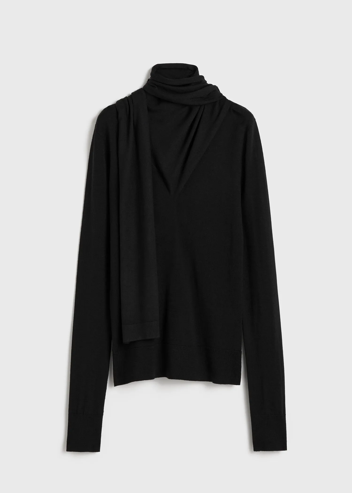 Draped-scarf fine knit black