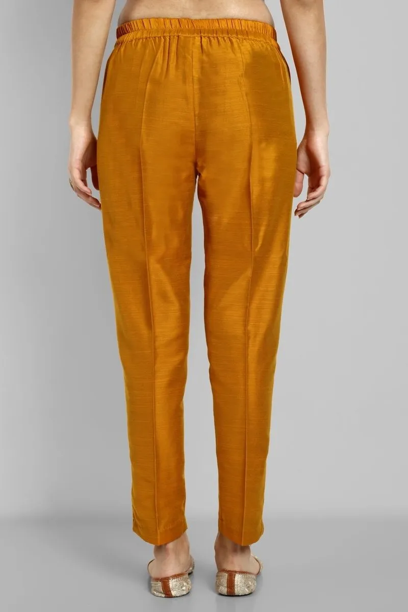 Goldenrod Mustard Cotton Silk Straight Pant