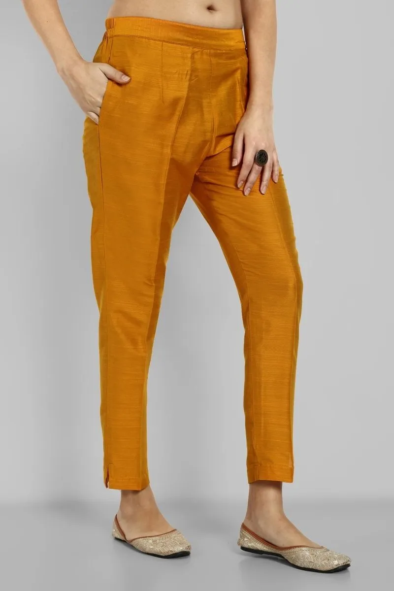 Goldenrod Mustard Cotton Silk Straight Pant