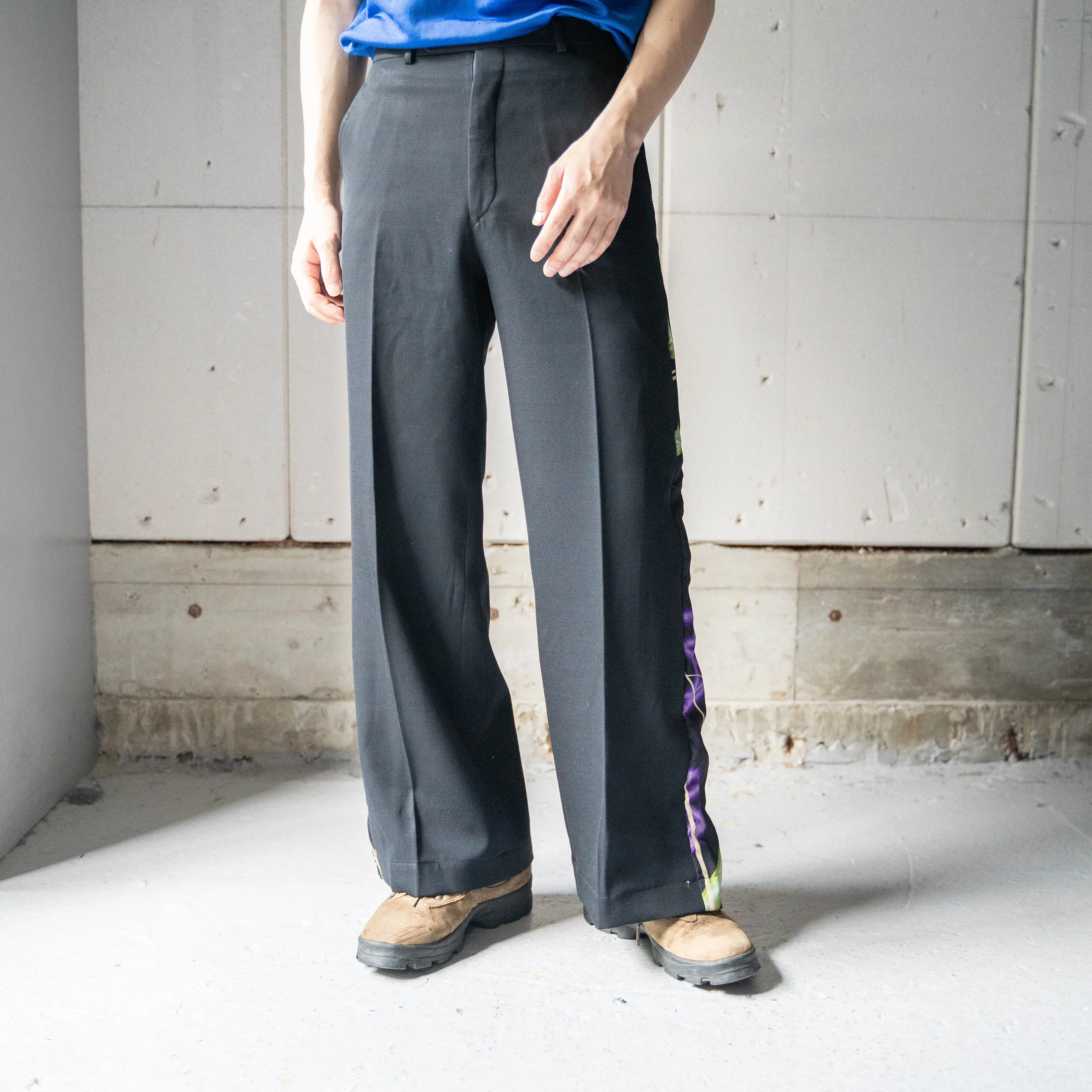 'Japan vintage remake' side design wide flare slacks -using OBI- 'purple'