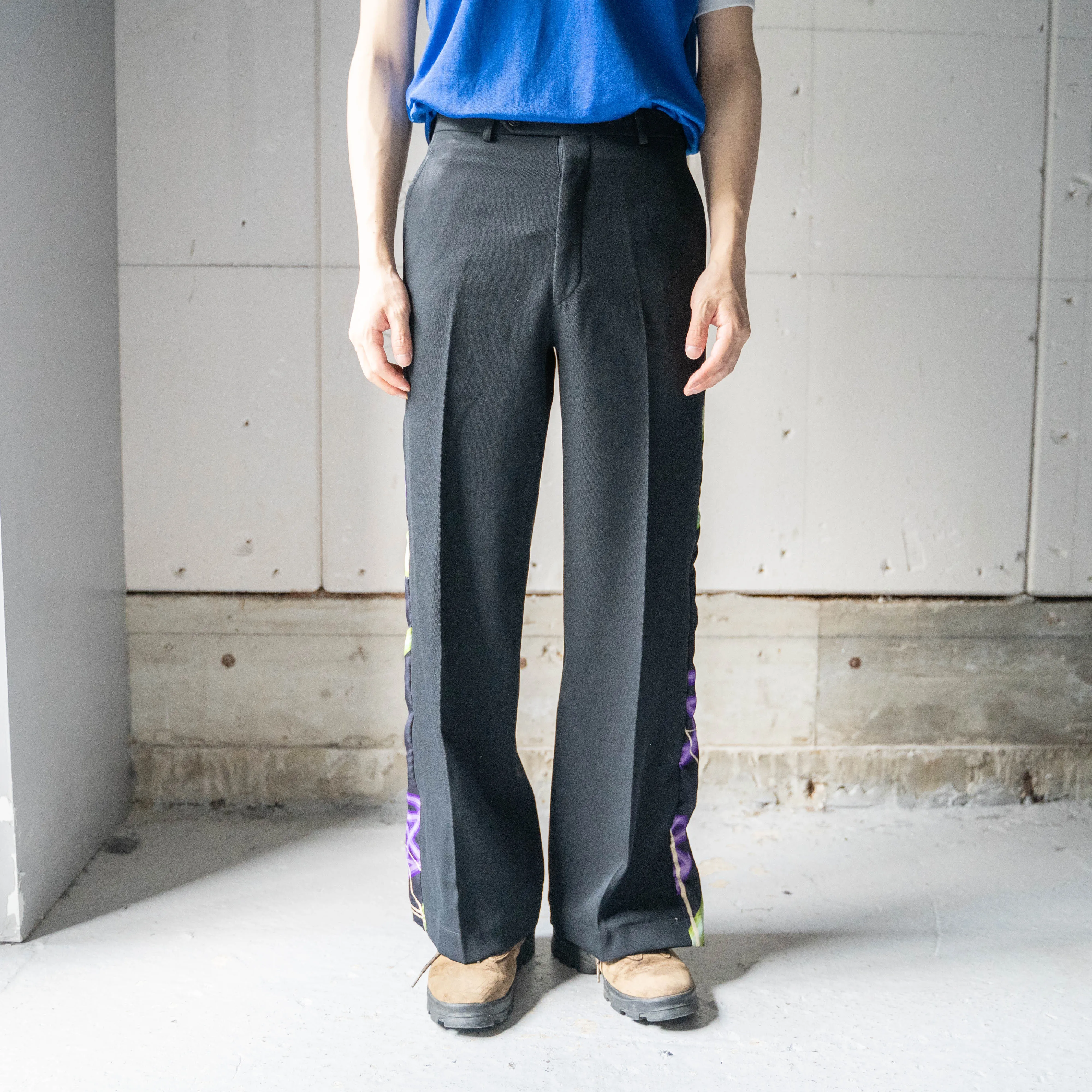 'Japan vintage remake' side design wide flare slacks -using OBI- 'purple'