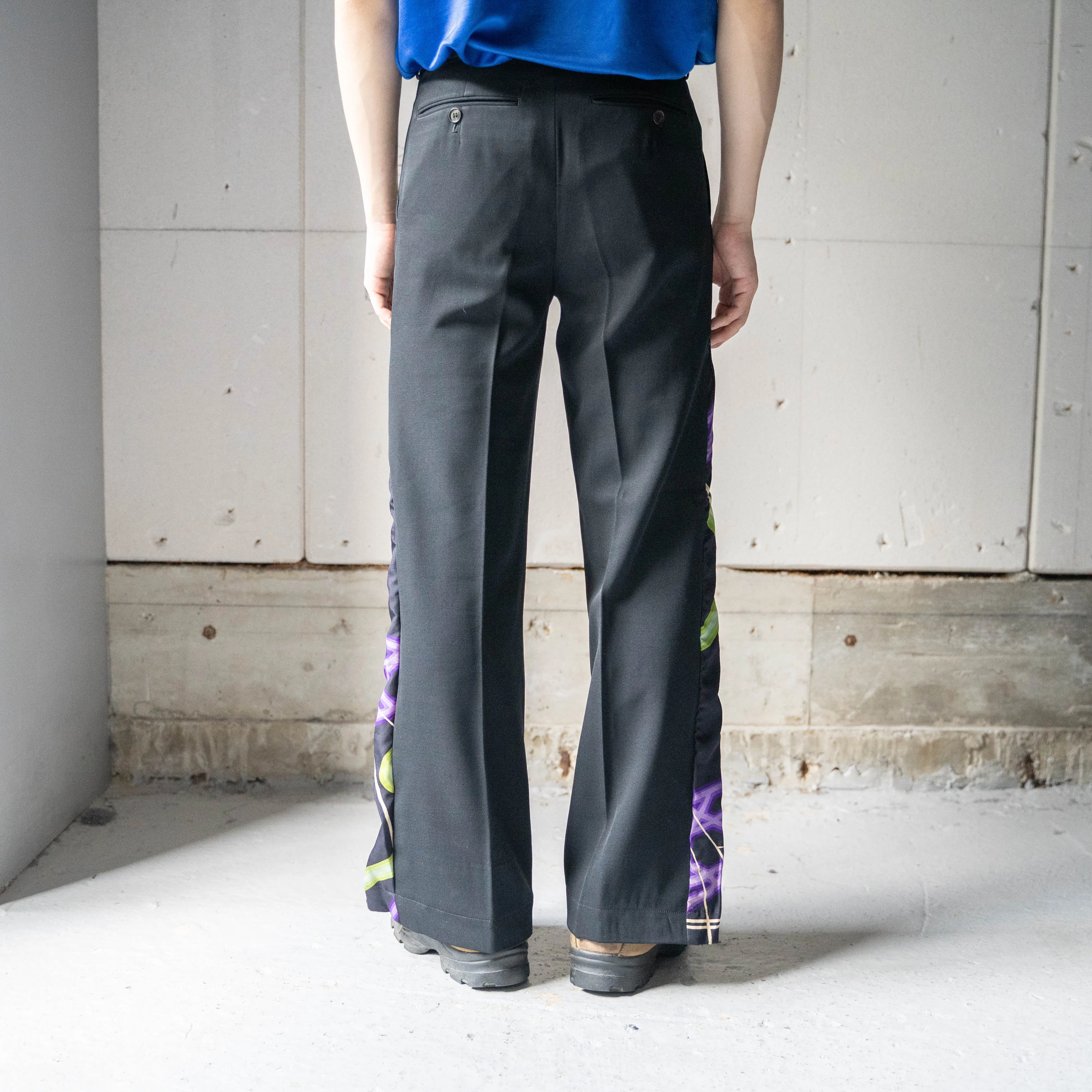 'Japan vintage remake' side design wide flare slacks -using OBI- 'purple'