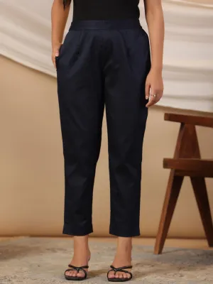 Juniper Blue Solid Lycra Women Drawstring Pants With Single Side Pocket