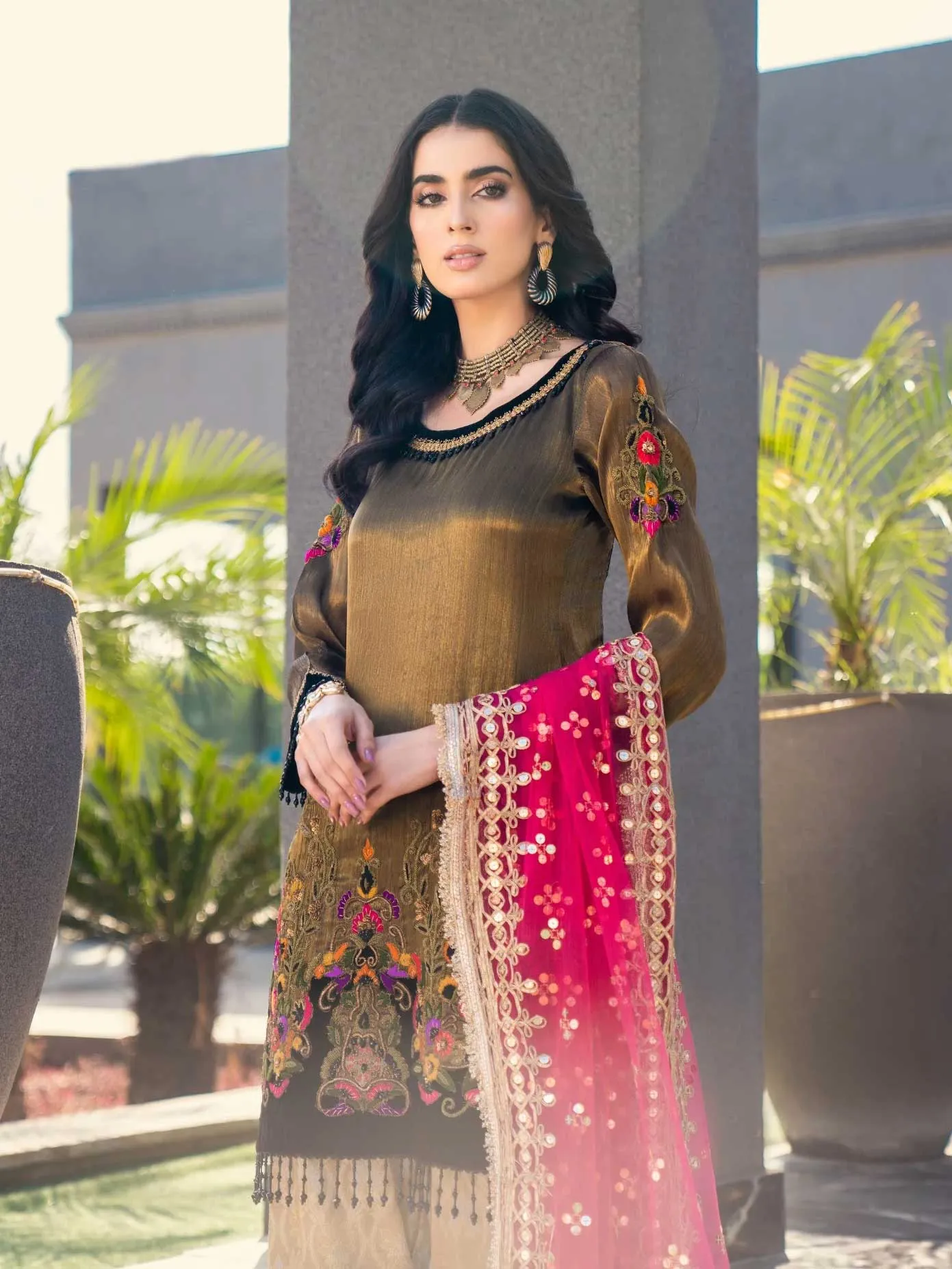 Khuda Baksh Pure Resham Masoori Gold 3-Piece Suit