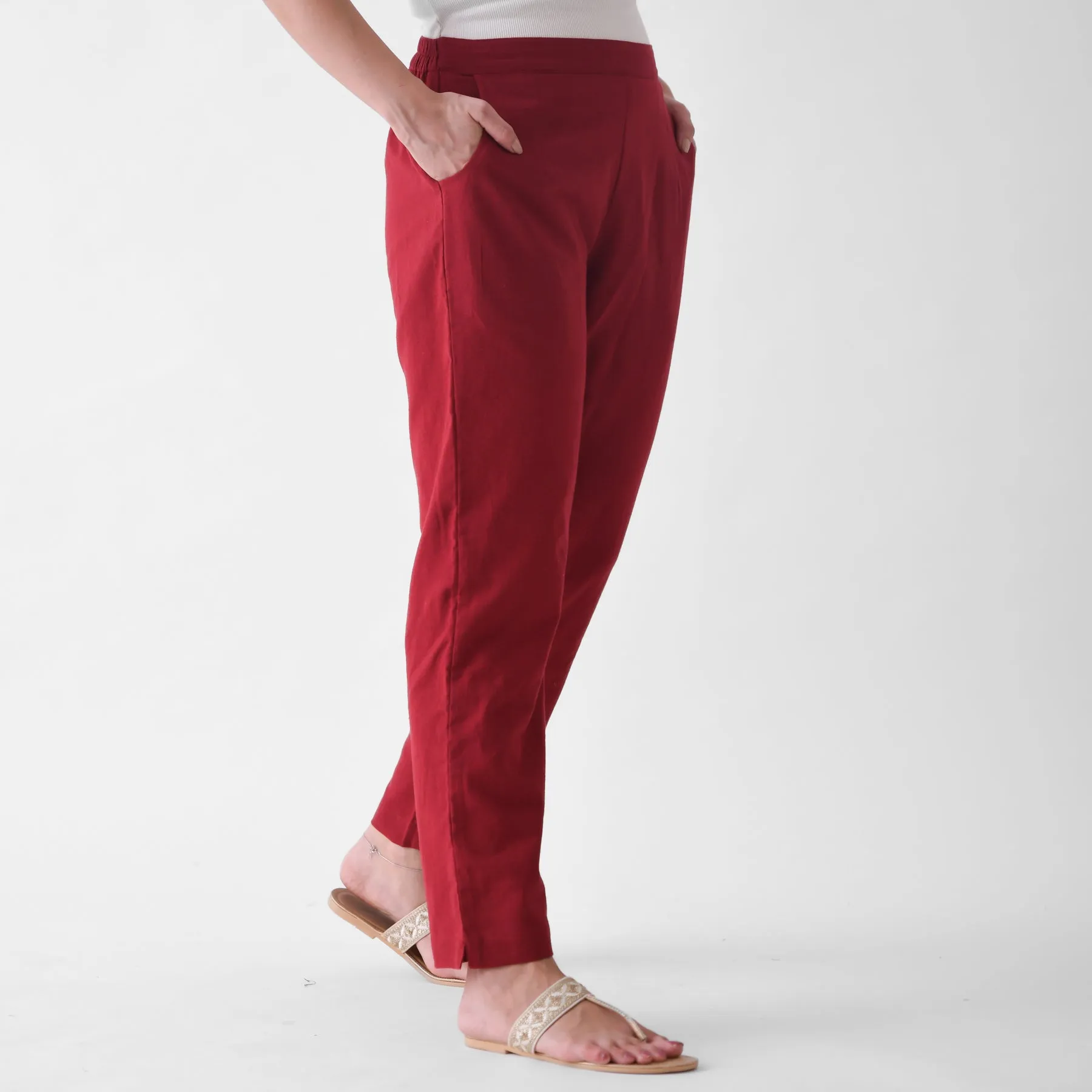 Maroon Linen Cotton AMPM Pant