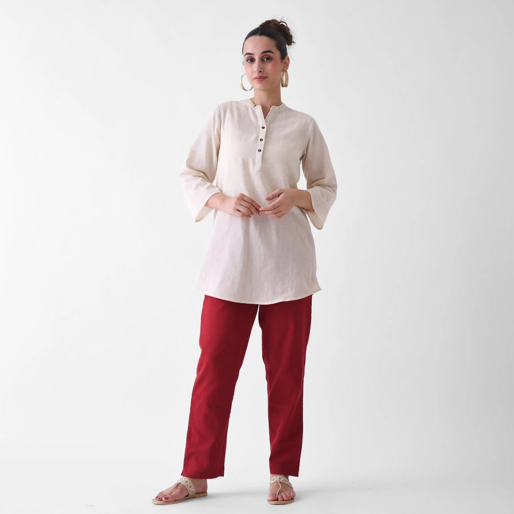 Maroon Linen Cotton AMPM Pant