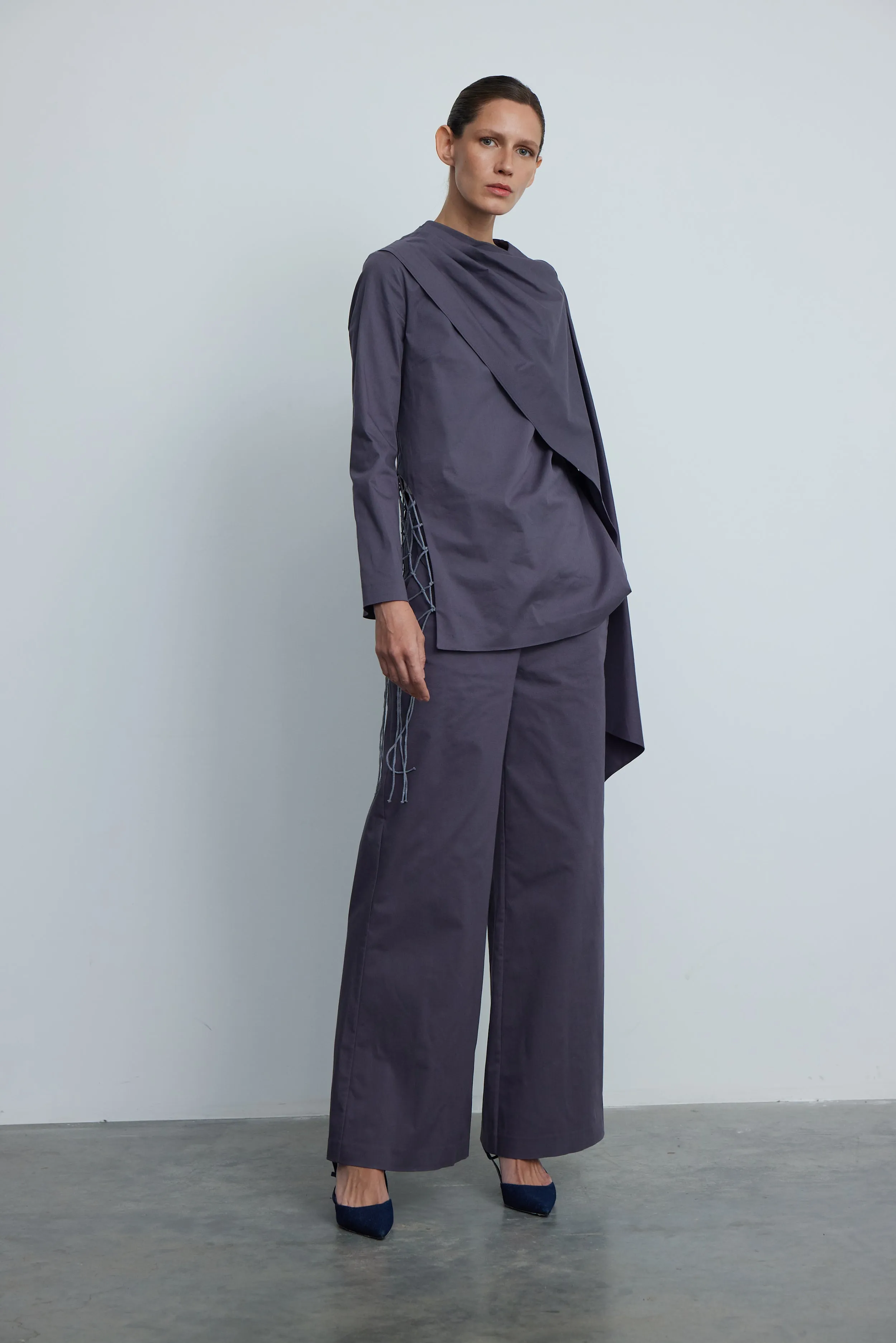 NET COTTON SHIRT-TROUSERS WITH SCARF SET