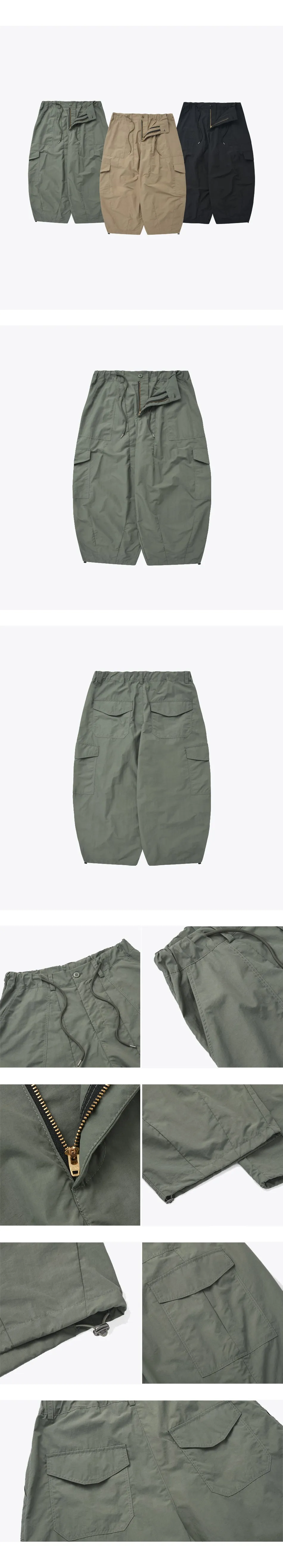 NYLON CARGO BALLOON PANTS - OLIVE