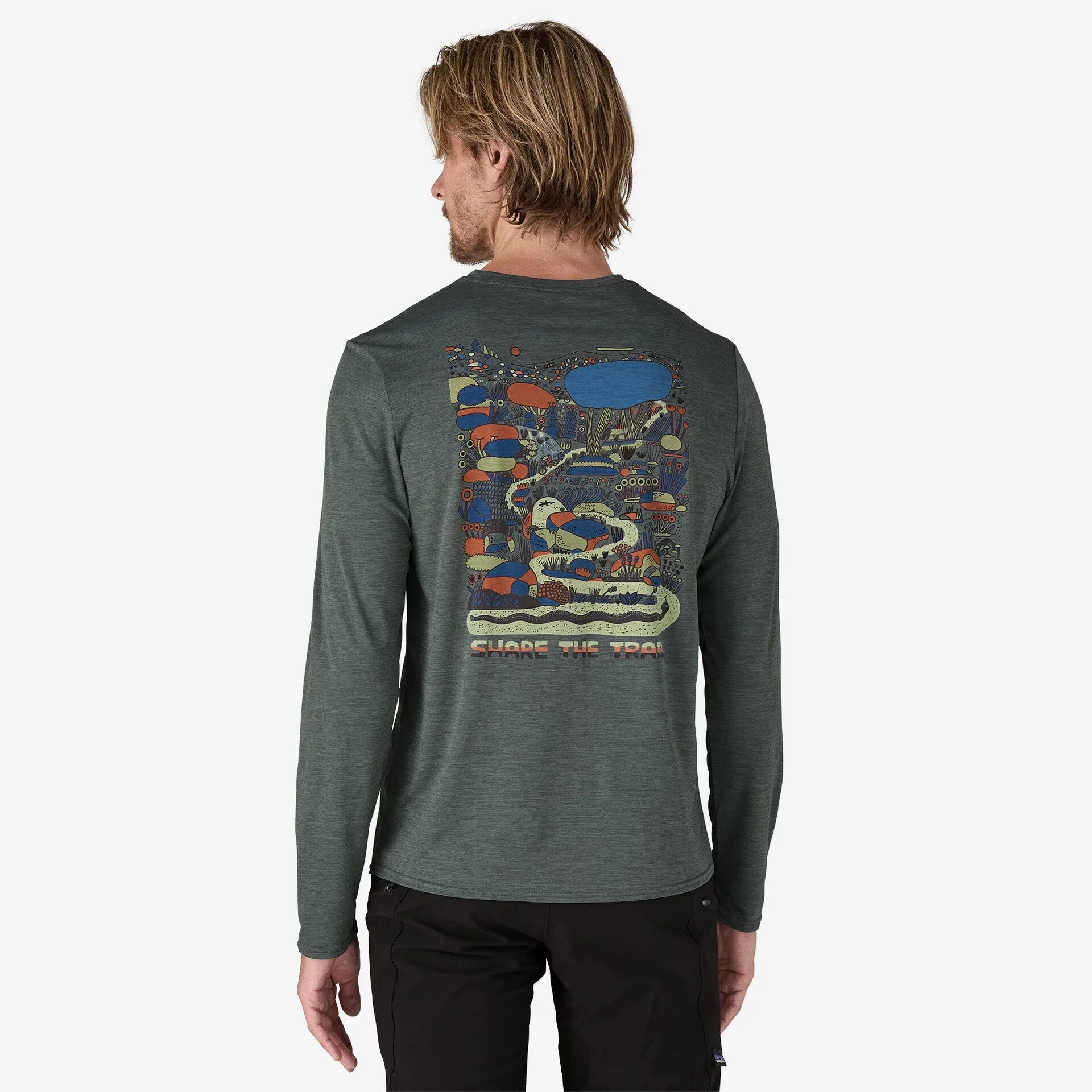 Patagonia Capilene Cool Daily Graphic L/S Shirt - Lands | Commontrail: Nouveau Green X-Dye | Mens