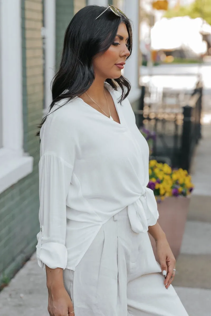 Relaxed V Neck Tie-Front Shirt - FINAL SALE