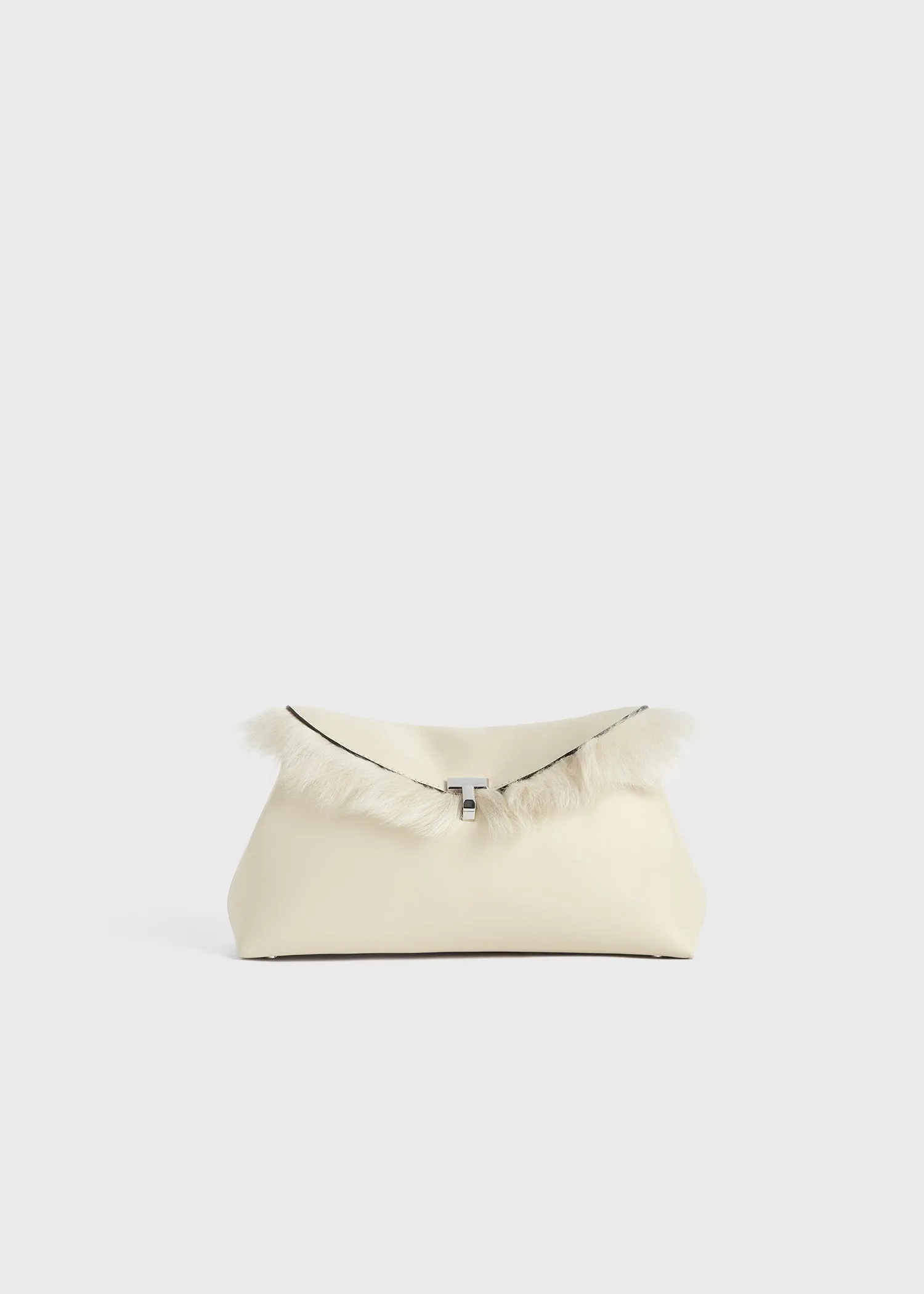 Shearling T-Lock clutch ecru