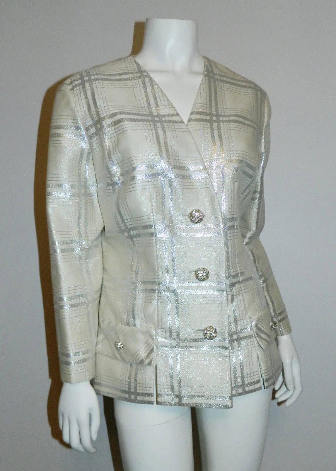 vintage 1960s plaid jumpsuit / silver BERNETTI New York formal gown suit