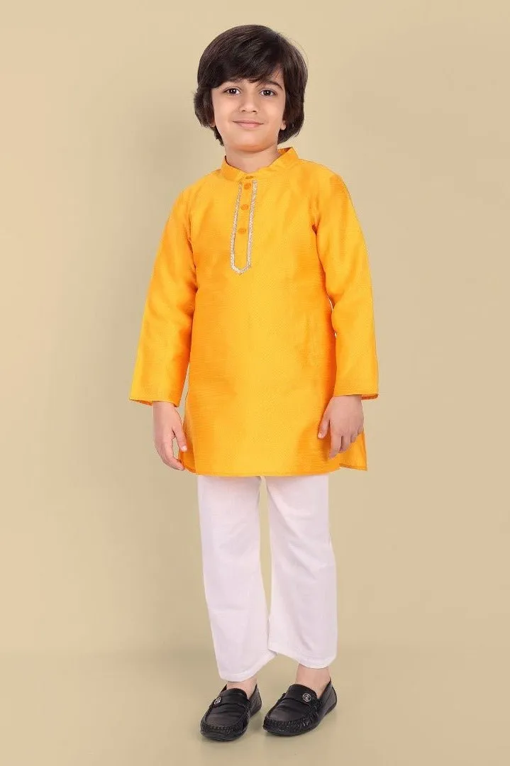 Yellow Cotton Silk Kurta and Pajama - Set of 2